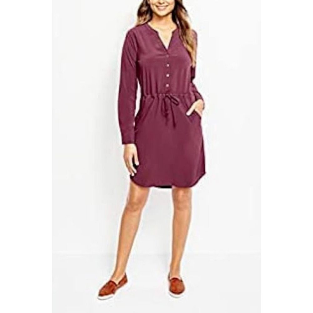 Orvis Pack and Go Shirt Dress Small Fig Burgundy Long Sleeve NEW